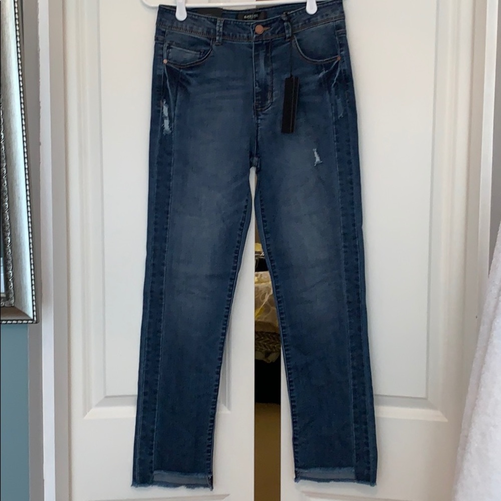 Black label raw hem jeans